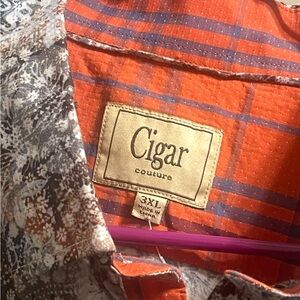 Men's Cigar Couture  floral and plaid tan, grey and orange  3XL button down shir